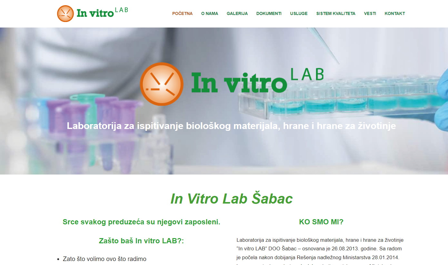 Redizajniran sajt In vitro Lab-a